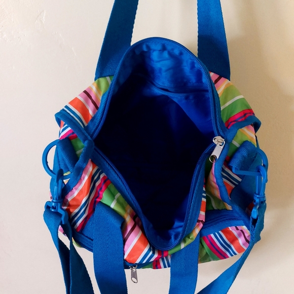 Colorful Multi Striped Lightweight Soft Nylon Medium Size Shoulder Handbag Purse - Picture 6 of 9